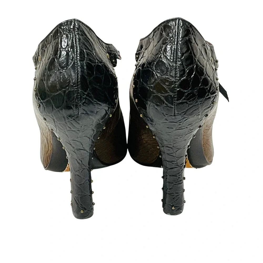 J Vincent women's shoes heels leather sole metallic bronze black studded 6.5 3.5